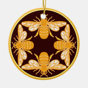 Décoration En Céramique Quatre abeilles sur brun brun foncé cercle de jant