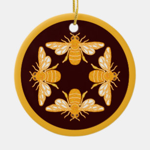 Décoration En Céramique Quatre abeilles sur motif en cercle