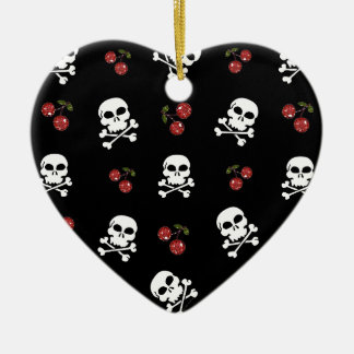 Décoration En Céramique RAB Rockabilly Skuls et Cerises sur Noir