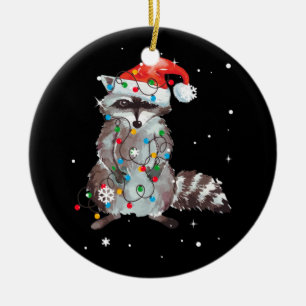 Décoration En Céramique Raccoon Christmas Tree Lights Pajama Racoon Lover