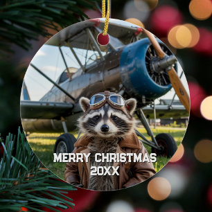 Décoration En Céramique Raccoon Pilote Avion Drôle Photo Noël