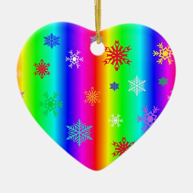 Décoration En Céramique Rainbow Heart Snowflakes Christmas LGBTQ (Devant)