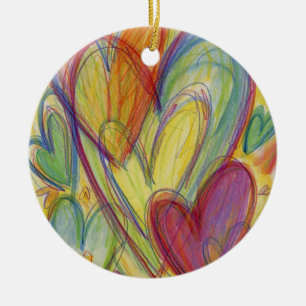 Décoration En Céramique Rainbow Love Coeurs Pendentif de vacances Cadeau