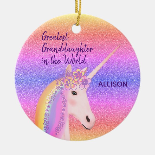 Décoration En Céramique Rainbow Unicorn Meilleur Grand-fille Nom personnal (Devant)