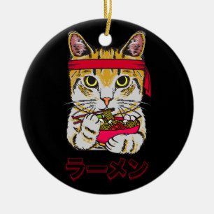 Décoration En Céramique Ramen Chat Japonais Anime Kawaii Graphisme Art J