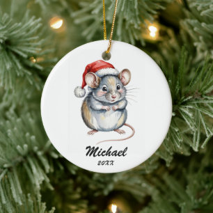 Décoration En Céramique Rat de compagnie de Noël personnalisé avec chapeau