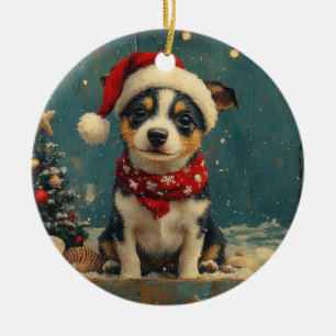 Décoration En Céramique Rat Terrier Chien Noël Plage Vintage