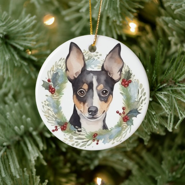 Décoration En Céramique Rat Terrier Fête de Noël Wreath Pup (Arbre)