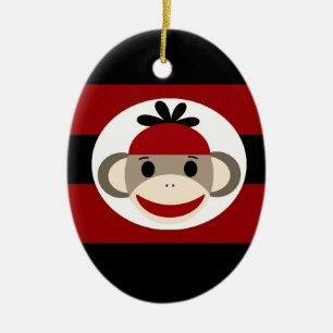 Décoration En Céramique Rayures noires rouges de chaussette de singe de