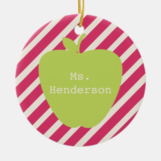 Décoration En Céramique Rayures roses et professeur vert d'Apple (Devant)