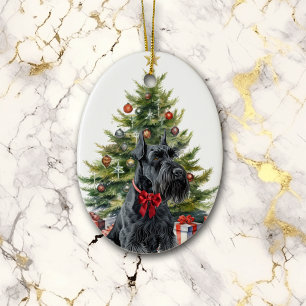 Décoration En Céramique Red Bow Giant Schnauzer Chien Noël