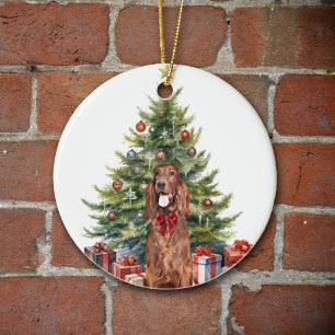 Décoration En Céramique Red Bow Irish Setter Chien Noël
