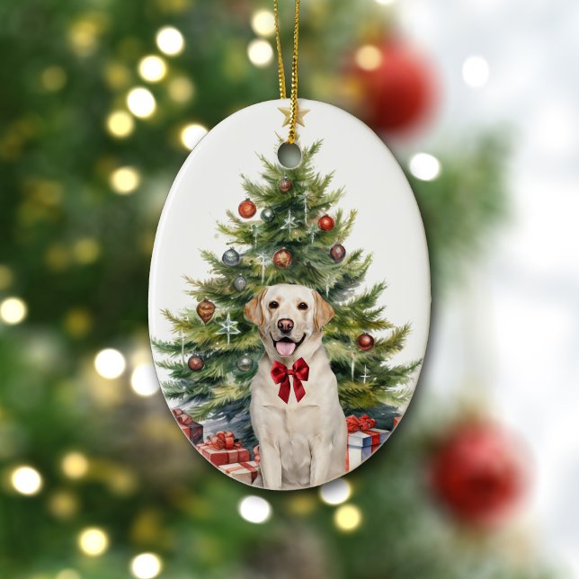Décoration En Céramique Red Bow Jellow Labrador Retriers Noël (Créateur téléchargé)