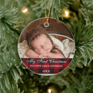 Décoration En Céramique Red Buffalo Plaid Baby Mon premier Noël