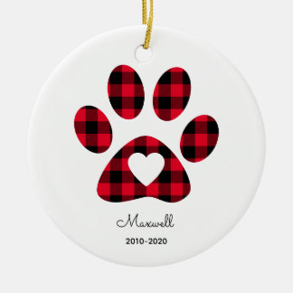 Décoration En Céramique Red Buffalo Plaid Paw Print White Heart