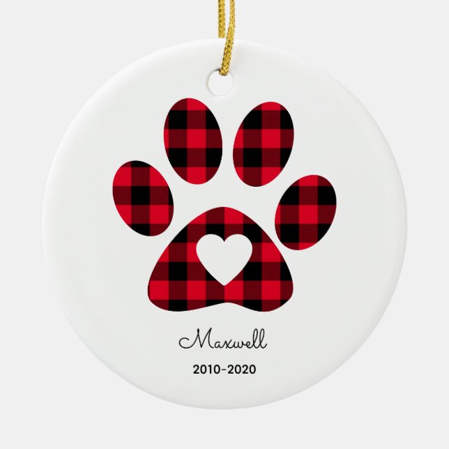 Décoration En Céramique Red Buffalo Plaid Paw Print White Heart (Devant)