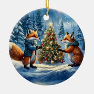 Décoration En Céramique Red Foxes Holiday Design par Rich AMeN Gill