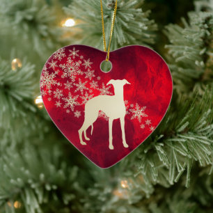 Décoration En Céramique Red Gold Snowflake Whippet Chien