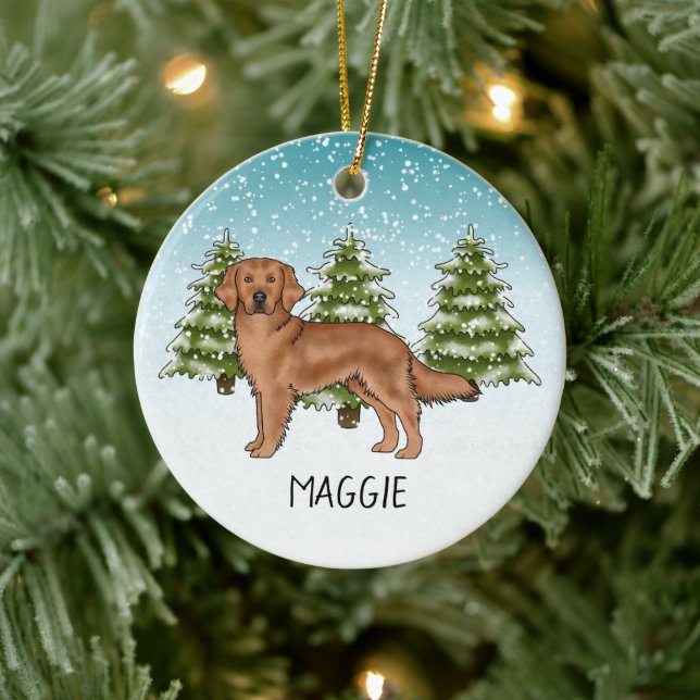 Décoration En Céramique Red Golden Retriever Chien Personnalisé Nom Noël (Arbre)