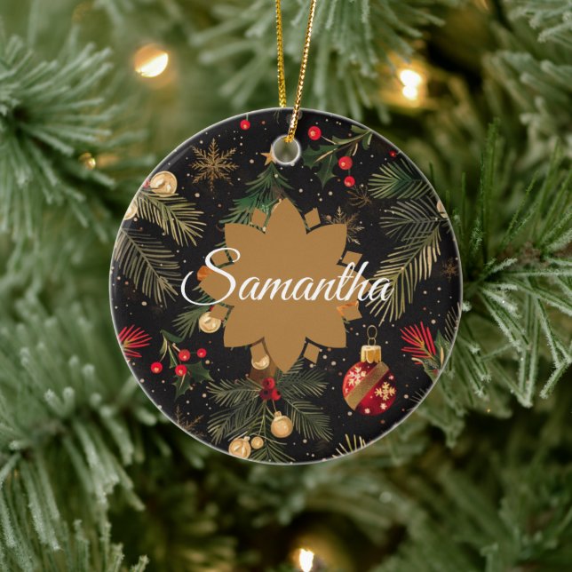 Décoration En Céramique Red, green and gold personalized  (Arbre)