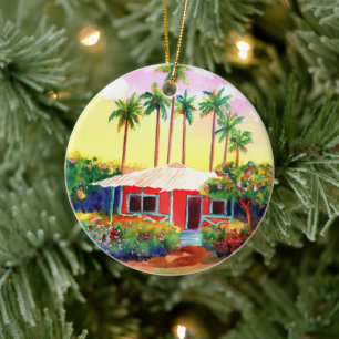 Décoration En Céramique Red Joyeux Noël Mele Kalikimaka Cottage