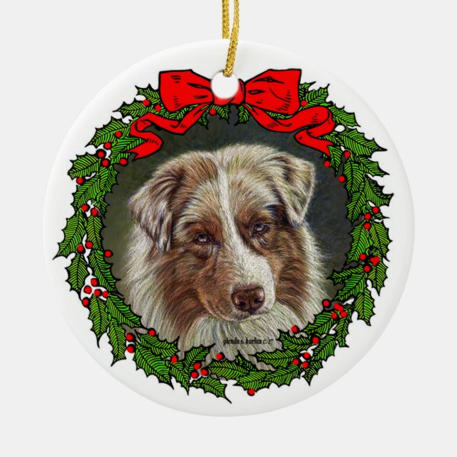 Décoration En Céramique Red Merle Aussie Dog Art par Glenda S. Harlan (Devant)