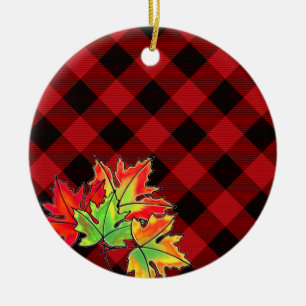 Décoration En Céramique Red Plaid Fall Maple Feuille classique du comté