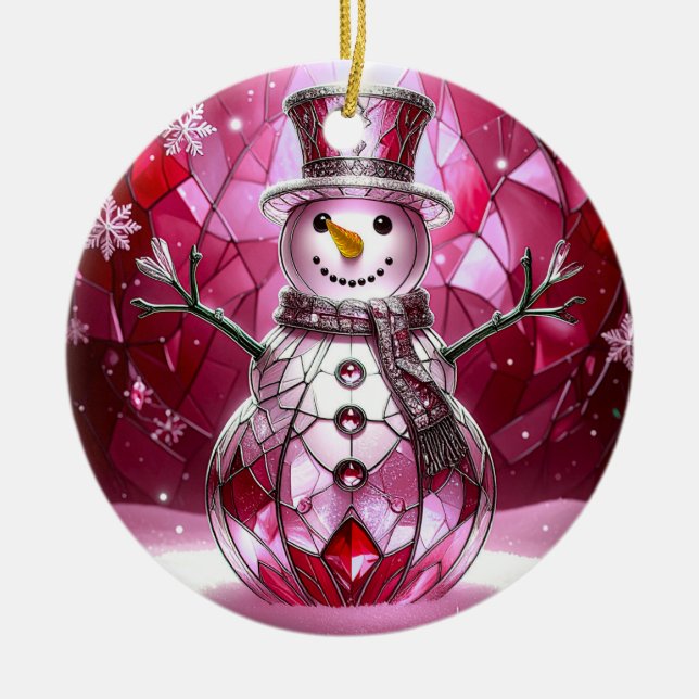 Décoration En Céramique Red Snowman Snowflakes Holiday Ornament (Devant)