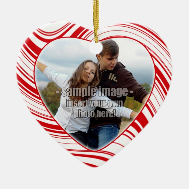 Décoration En Céramique Red & White Stripes Custom Couple's Ornament (Devant)