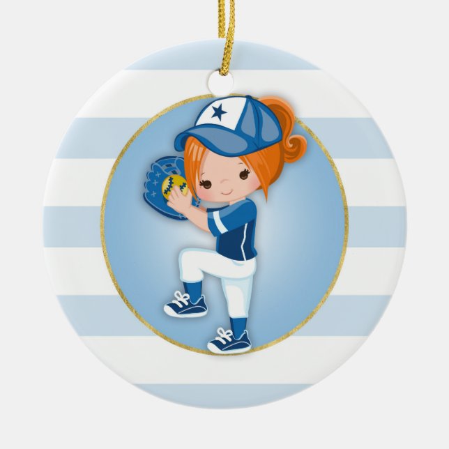 Décoration En Céramique Redhead Girls Blue Softball (Devant)