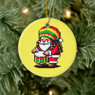 Décoration En Céramique Reggae Père Noël Drummer Fun Pixel Art Christmas M