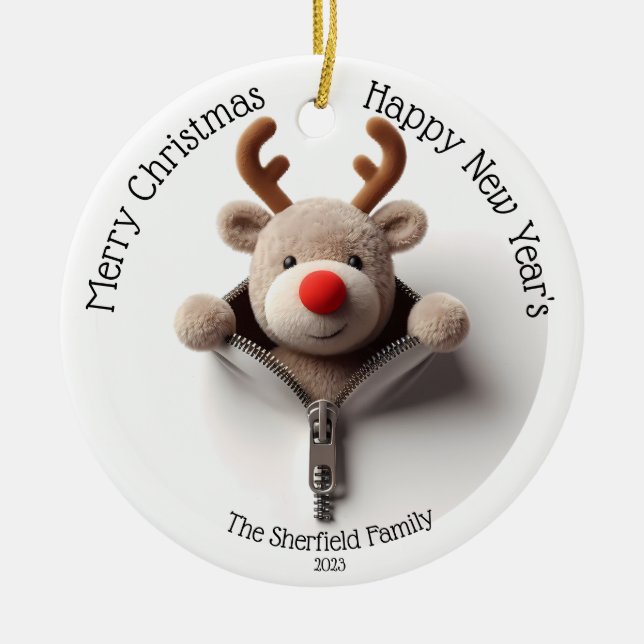 Décoration En Céramique Reindeer - Zipper défoncé Noël personnalisé (Devant)