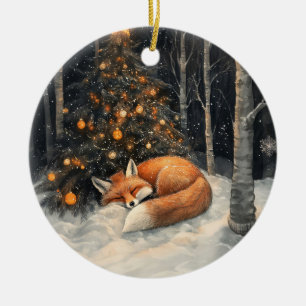 Décoration En Céramique Renard couché Whimsical Noël rustique