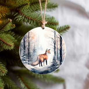 Décoration En Céramique Renard dans les forêts d'hiver neigeux Forêts Anim