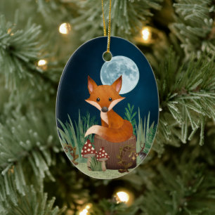 Décoration En Céramique Renard mignon personnalisé et Noël Pleine lune