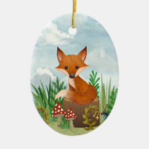 Décoration En Céramique Renard mignon personnalisé sur la souche d'arbre N