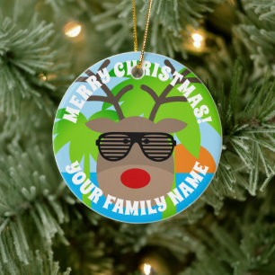 Décoration En Céramique Renne drôle avec des lunettes de soleil Noël tropi