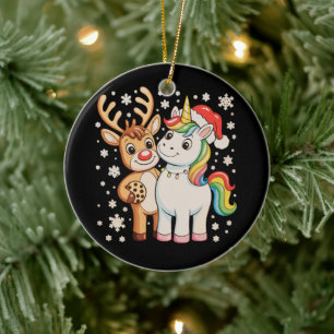 Décoration En Céramique Renne Licorne Noël Xmas Vacances Saison