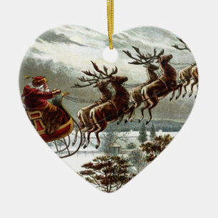 Décoration En Céramique Renne victorien et Sleigh de le père noël
