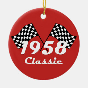 Décoration En Céramique Retro 1958 Classic Black & White Checked Race Drap