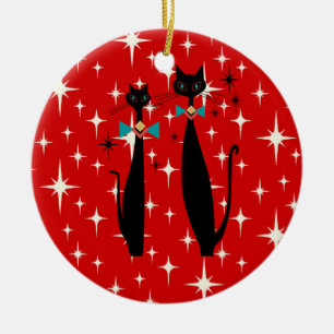Décoration En Céramique Retro Atomique Moyen Siècle Moderne MCM Chat noir