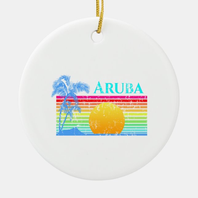 Décoration En Céramique Retro Beach Sunset Aruba (Devant)