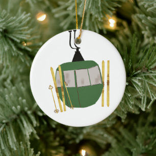 Décoration En Céramique Retro Green Ski Lift - Ski Snowboard