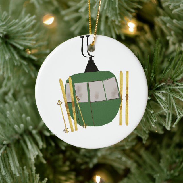 Décoration En Céramique Retro Green Ski Lift - Ski Snowboard (Arbre)