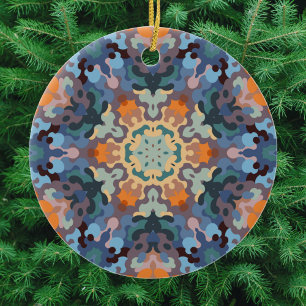 Décoration En Céramique Rétro Mandala Orange Bleu et Jaune
