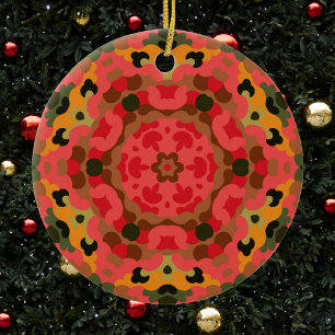 Décoration En Céramique Rétro Mandala rouge orange et vert