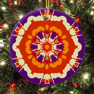 Décoration En Céramique Rétro Mandala violet rouge et orange