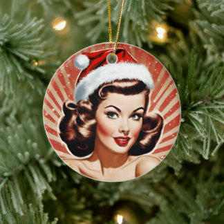 Décoration En Céramique Retro Pin Up Fille Noël