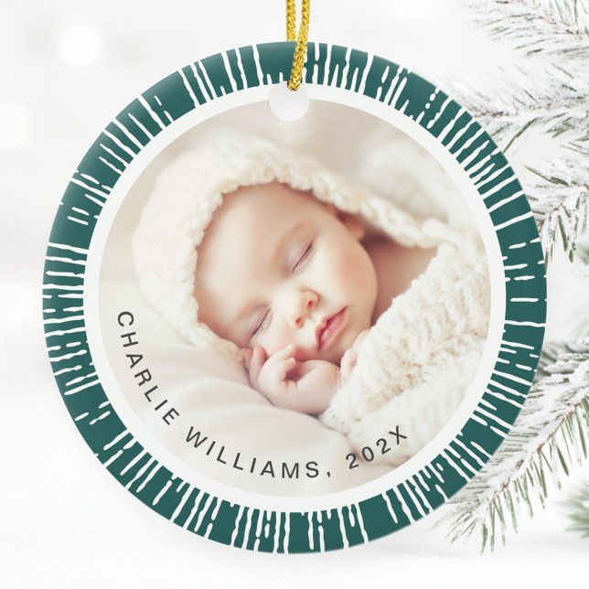 Décoration En Céramique Retro sunburst pin vert blanc photo (Retro sunburst pine green white photo ceramic ornament)