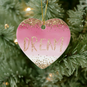 Décoration En Céramique Rêve de Parties scintillant Gold Sparkle Pink Omb